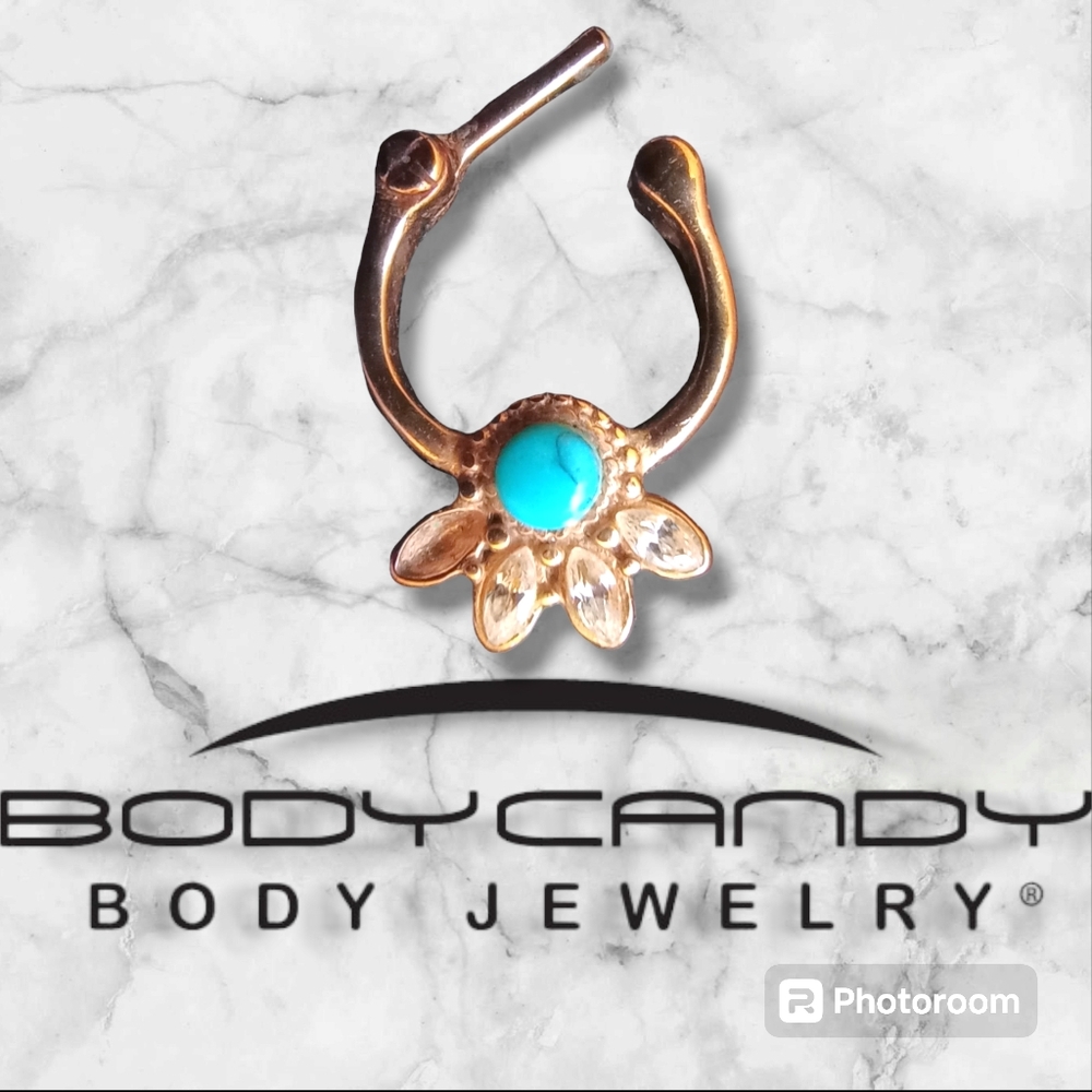 ⭐ NWT Boho Witchy Gold Turquoise 16g CZ Gem Clicker